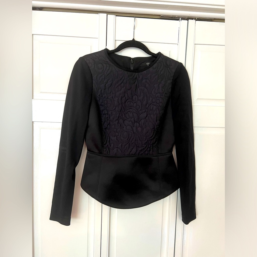 EUC TiBi Floral Appliqué Peplum Blouse